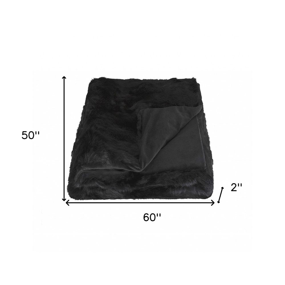 Black Knitted Rabbit Solid Color Plush Reversable Throw