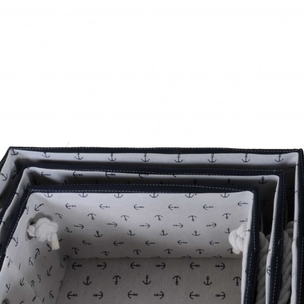 13.5" X 17" X 22.5" Blue Fabric Basket With Bow Decoration Set Of 5