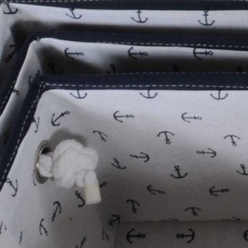 13.5" X 17" X 22.5" Blue Fabric Basket With Bow Decoration Set Of 5