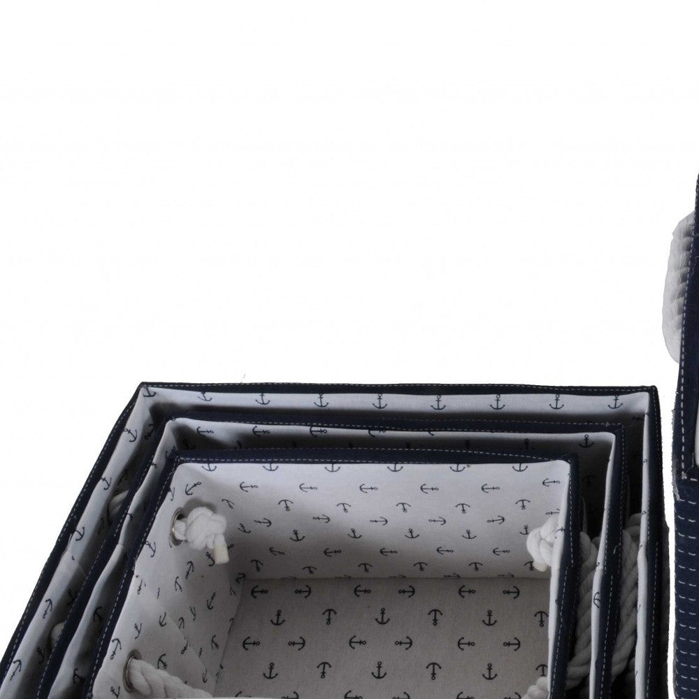 13.5" X 17" X 22.5" Blue Fabric Basket With Bow Decoration Set Of 5