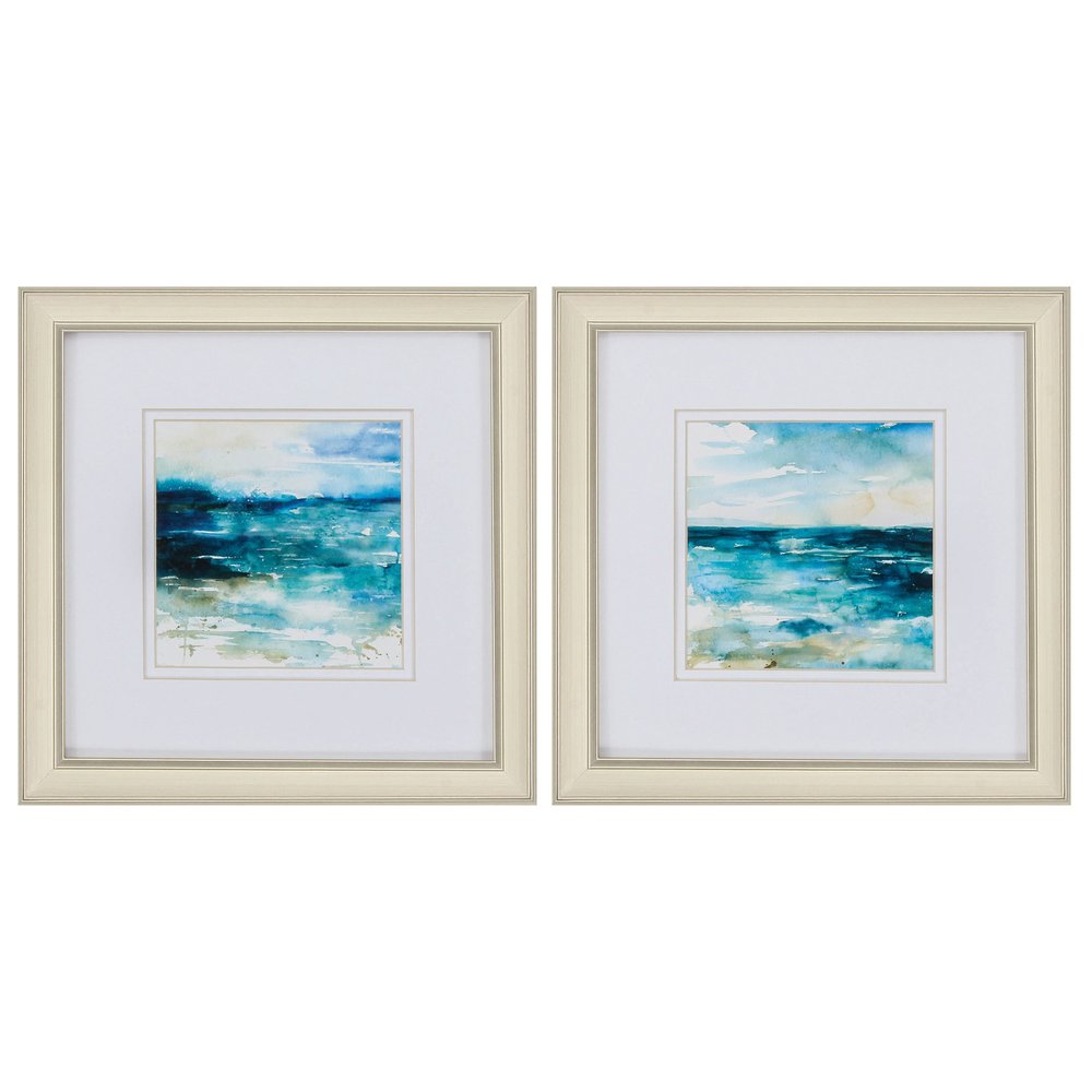 12" X 12" Champagne Gold Color Frame Ocean Break (Set Of 2)