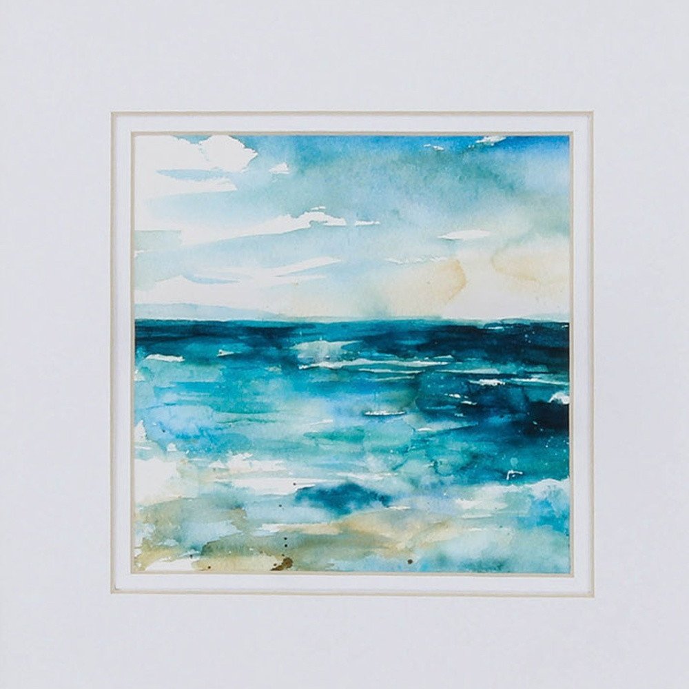 12" X 12" Champagne Gold Color Frame Ocean Break (Set Of 2)