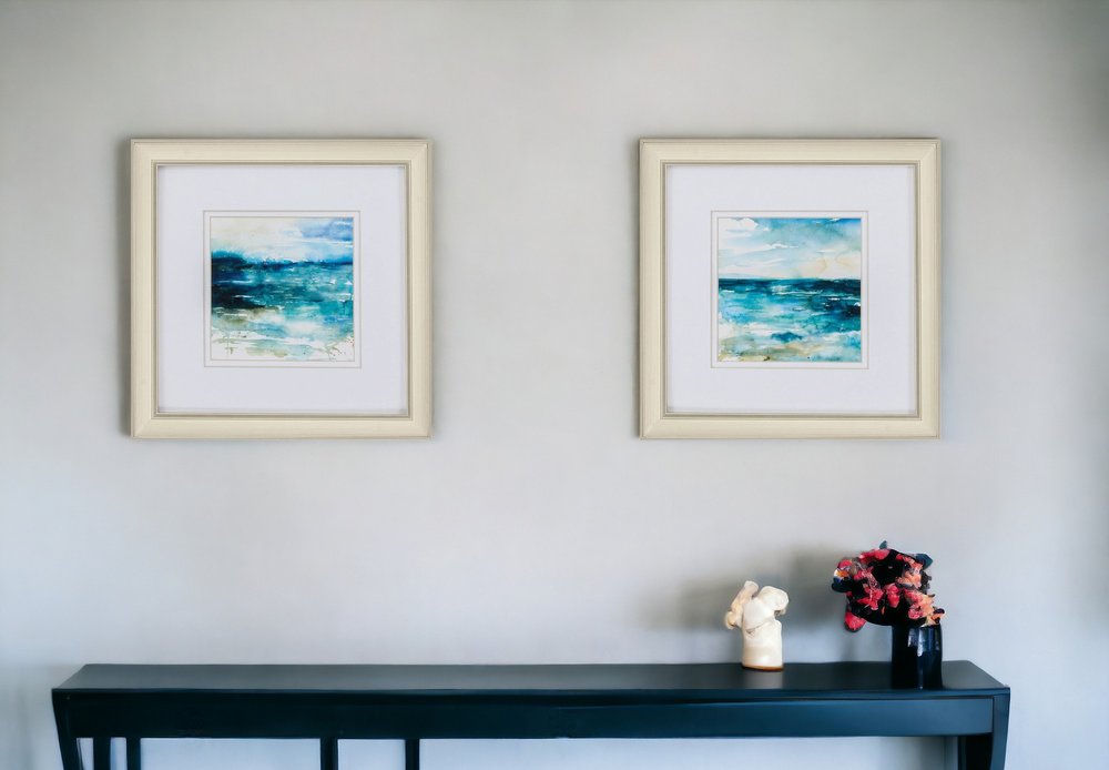 12" X 12" Champagne Gold Color Frame Ocean Break (Set Of 2)