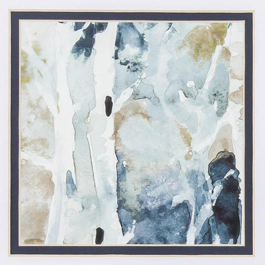 Set of Two Blue Watercolor Brushed Silver Framed Wall Art