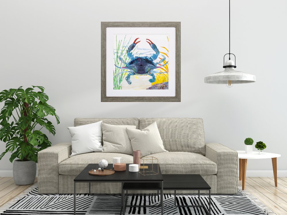 23" X 23" Woodtoned Frame Sea Creature Crab
