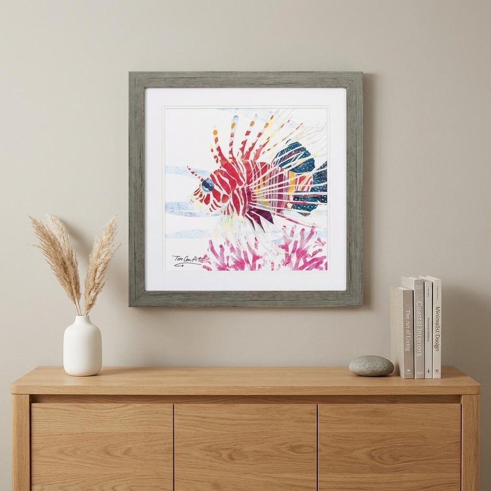 23" X 23" Woodtoned Frame Sea Creature Fish