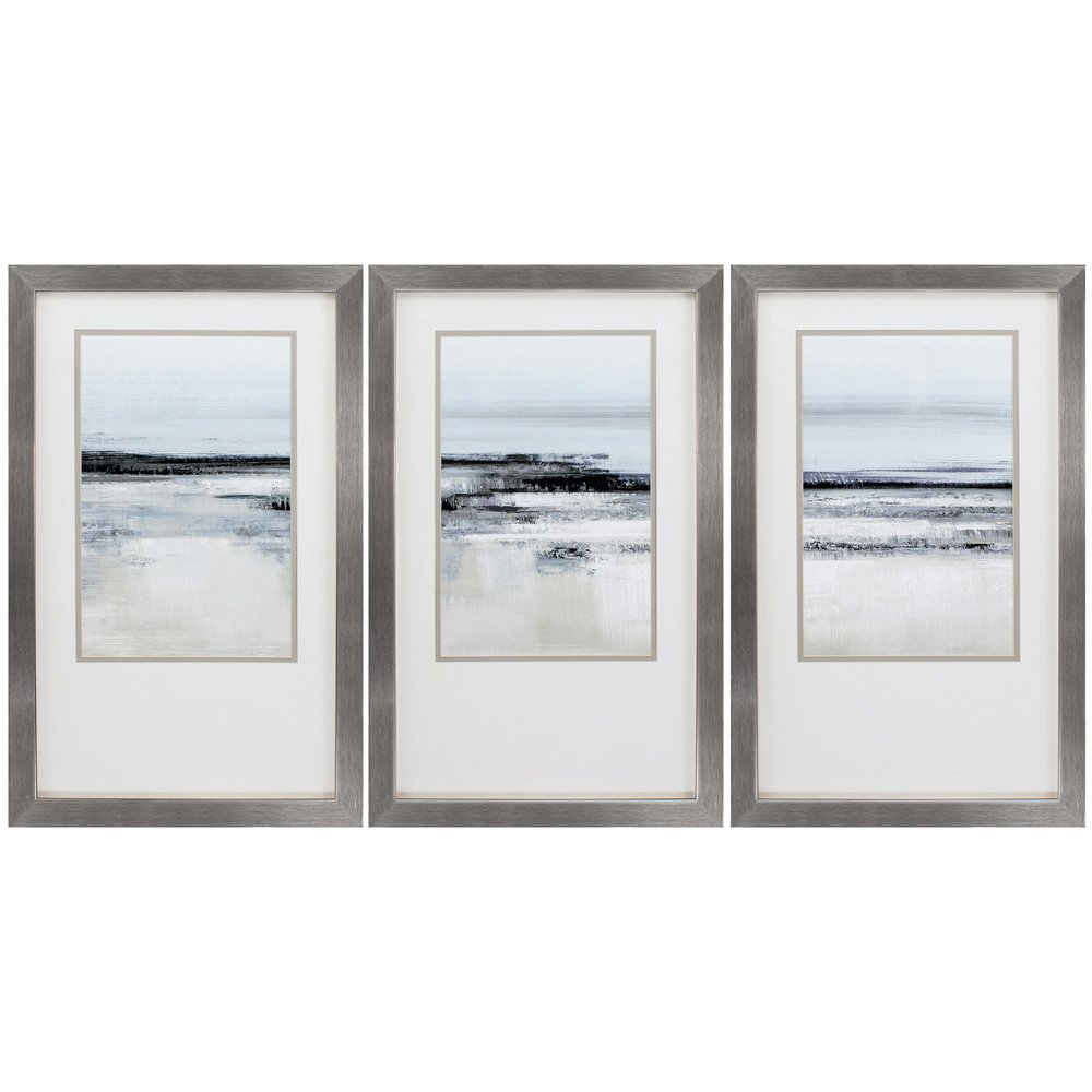 21" X 34" Silver Frame Landform I (Set Of 3)