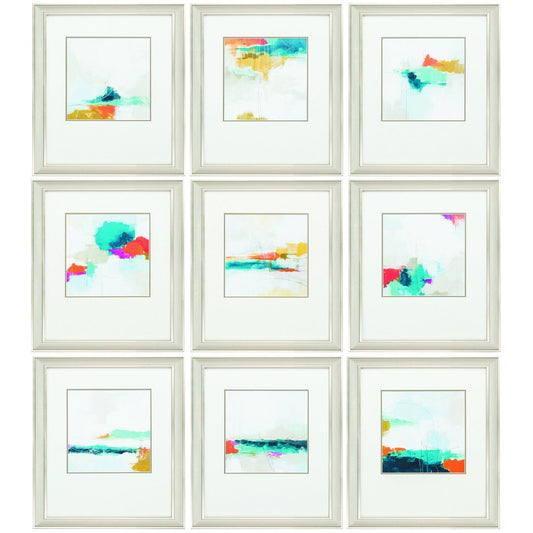 Set of Nine 14" X 16" Modern Abstract Champagne Gold Framed Art