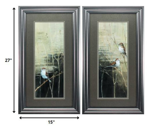 15" X 27" Gunmetal Gray Frame Sparrows Dusk (Set Of 2)