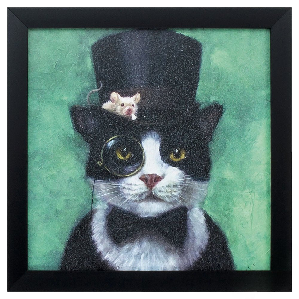 11" X 11" Black Frame Tuxedo Cat