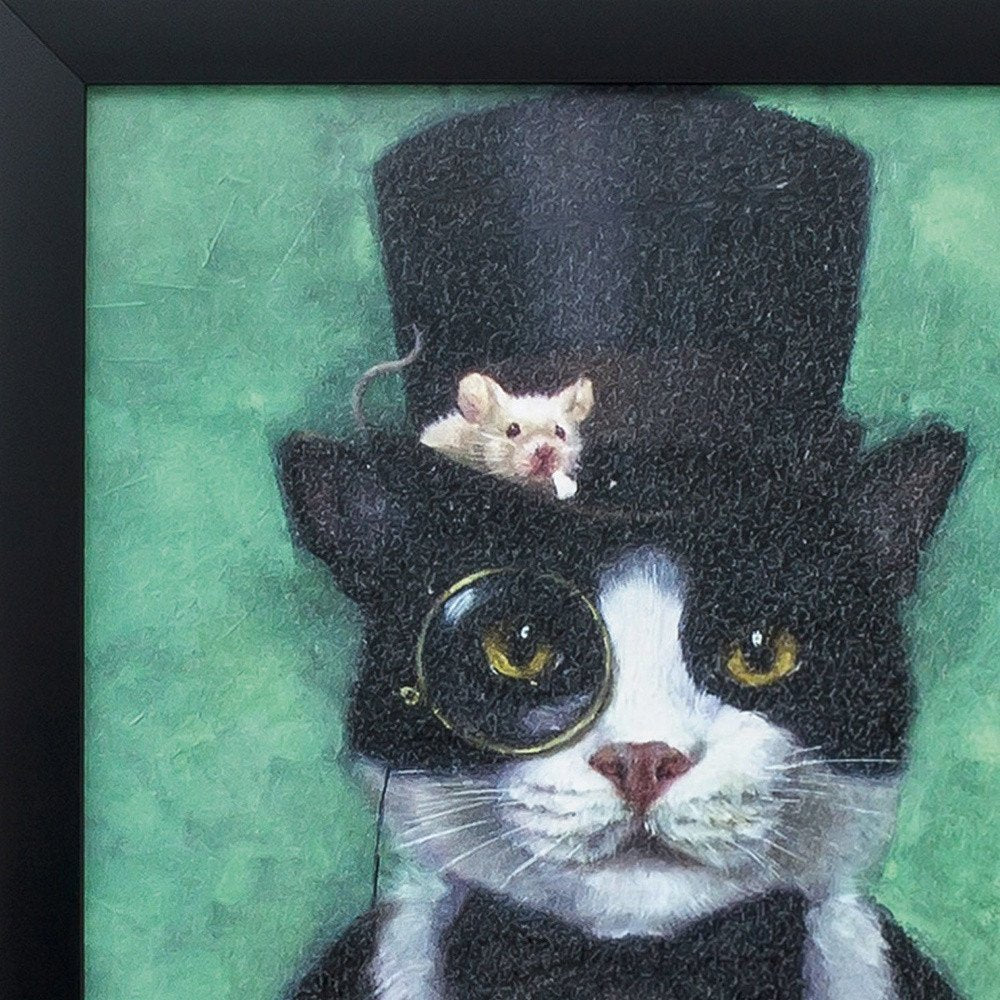 11" X 11" Black Frame Tuxedo Cat