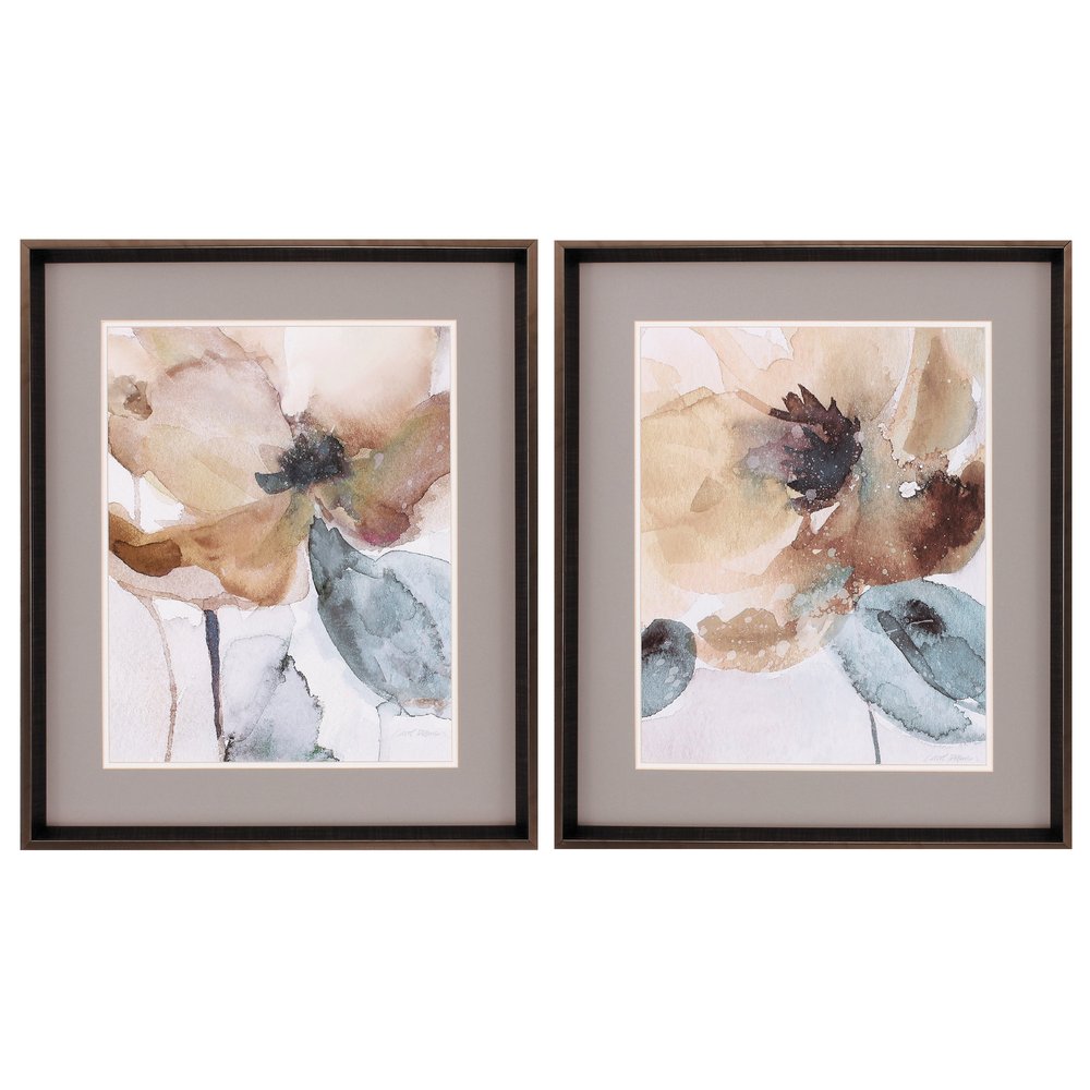 23" X 27" Brushed Silver Frame Watercolor Poppy (Set Of 2)
