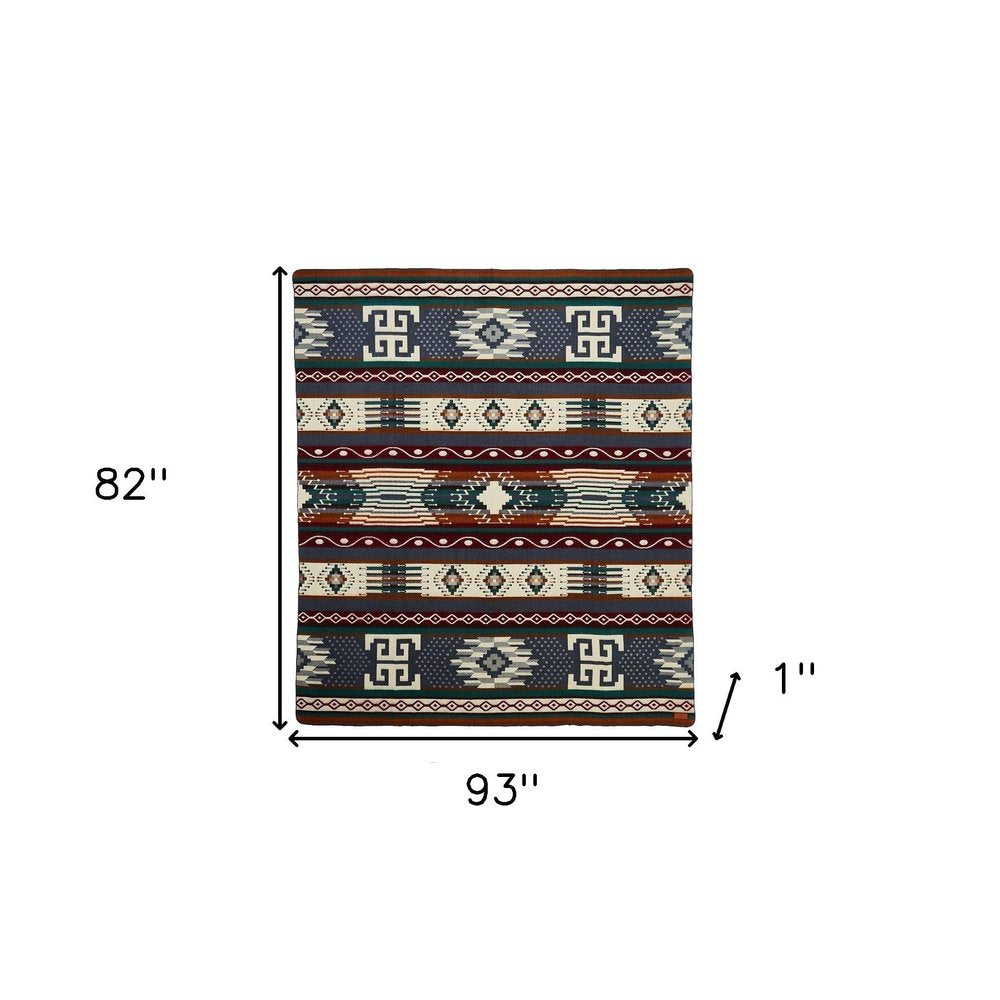93" X 82" Blue and Ivory Woven Mod Acrylic Throw Blanket