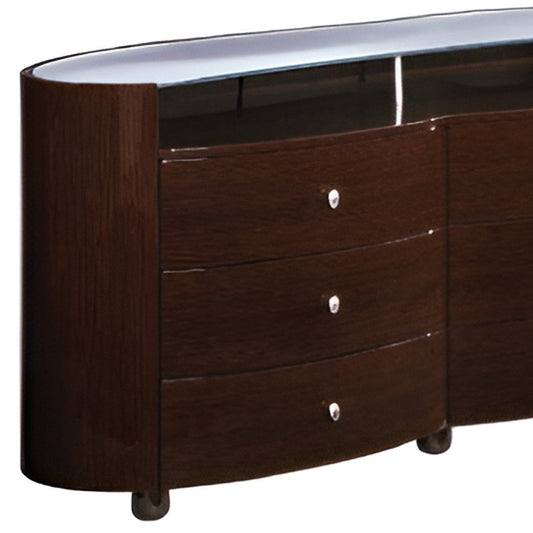63" Brown Wood Six Drawer Dresser