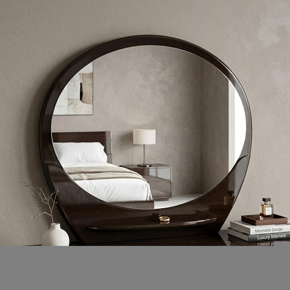 39" Brown Oval Wood Framed Mounted Dresser Mirror