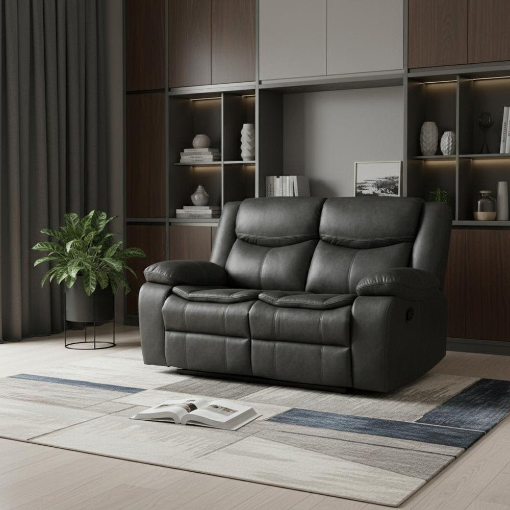 64" Gray Faux Leather Manual Reclining Love Seat