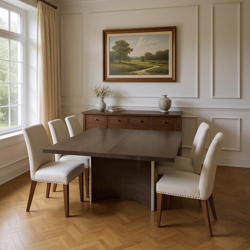 Seven Piece Gray Solid Wood Dining Set with Six Chairs