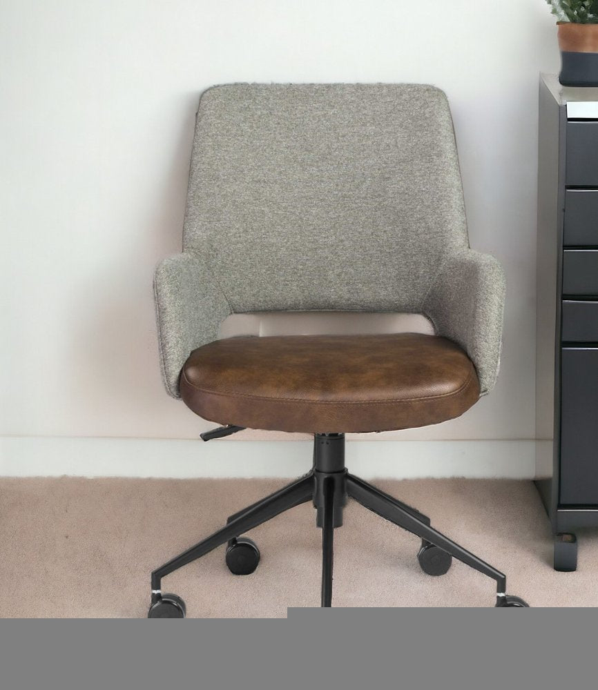 Gray Brown and Black Adjustable Swivel Fabric Rolling Office Chair