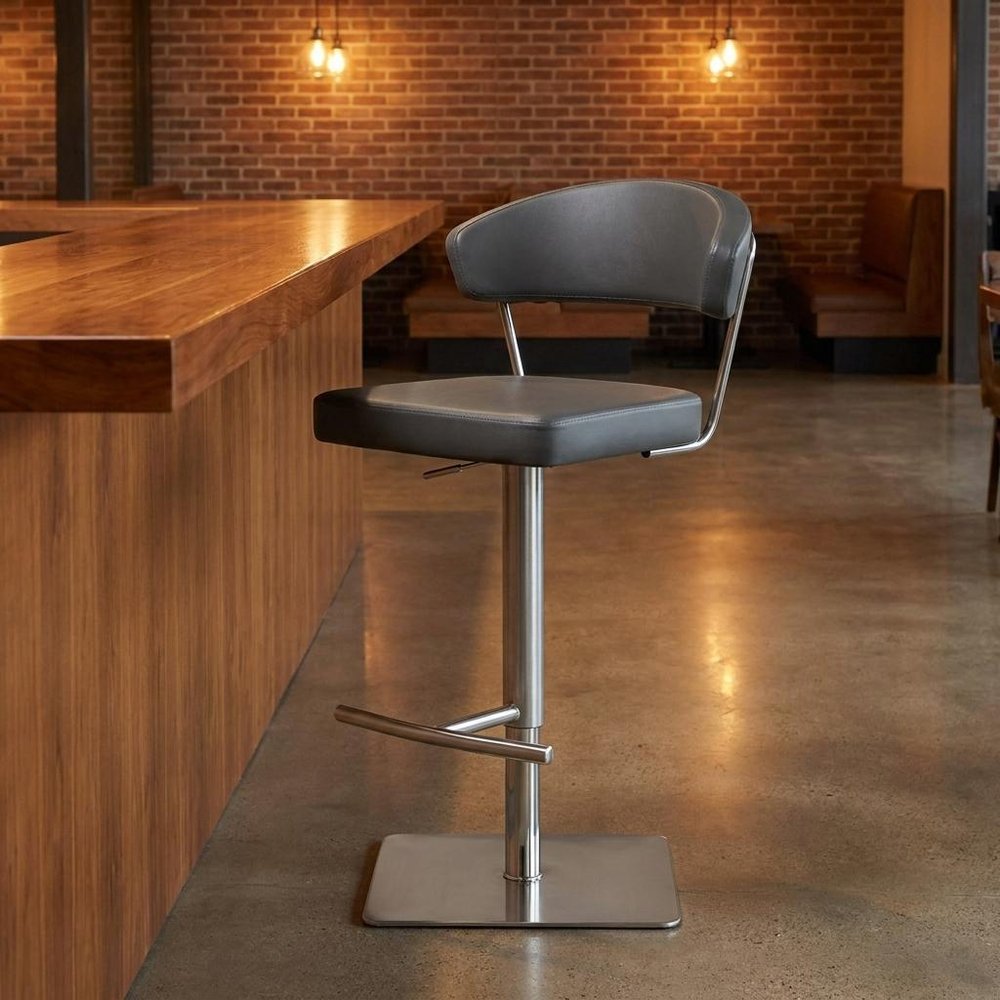 Black And Silver Faux Leather And Steel Bar Chair