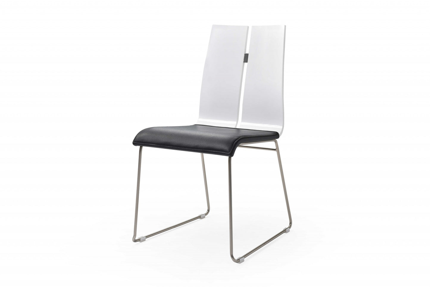 Set of Two Black and Silver Upholstered Faux Leather Dining Side Chairs