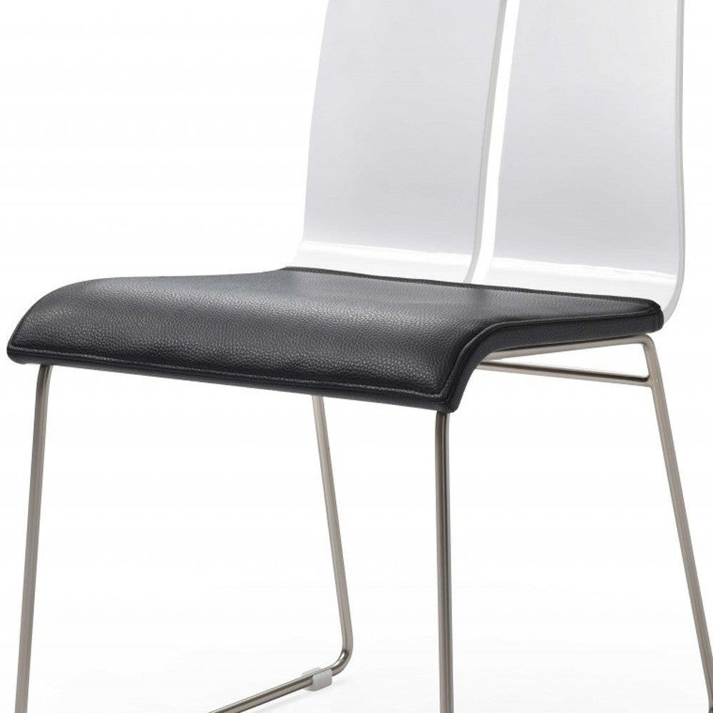 Set of Two Black and Silver Upholstered Faux Leather Dining Side Chairs