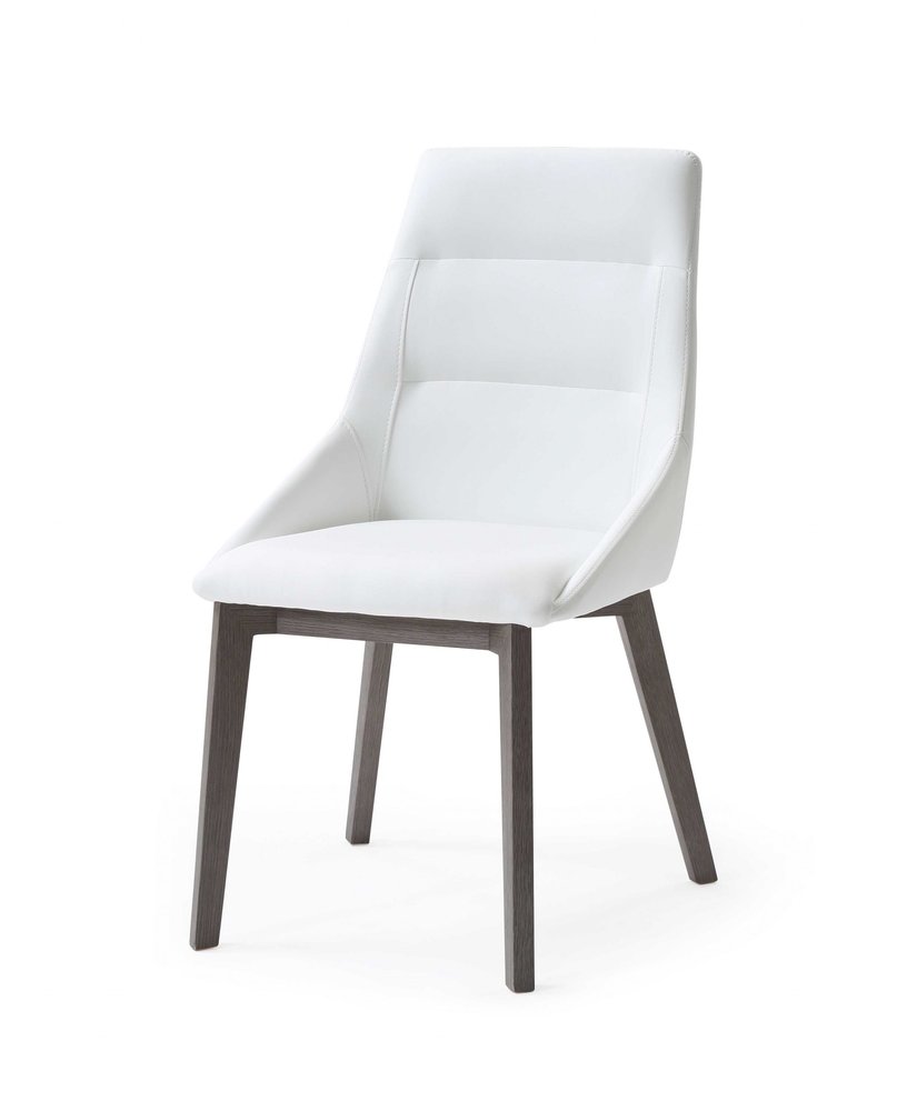 Set of Two White and Gray Upholstered Faux Leather Dining Side Chairs