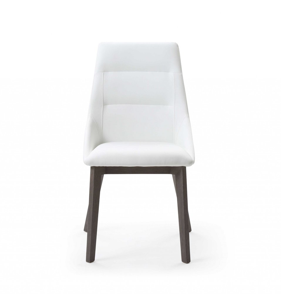 Set of Two White and Gray Upholstered Faux Leather Dining Side Chairs