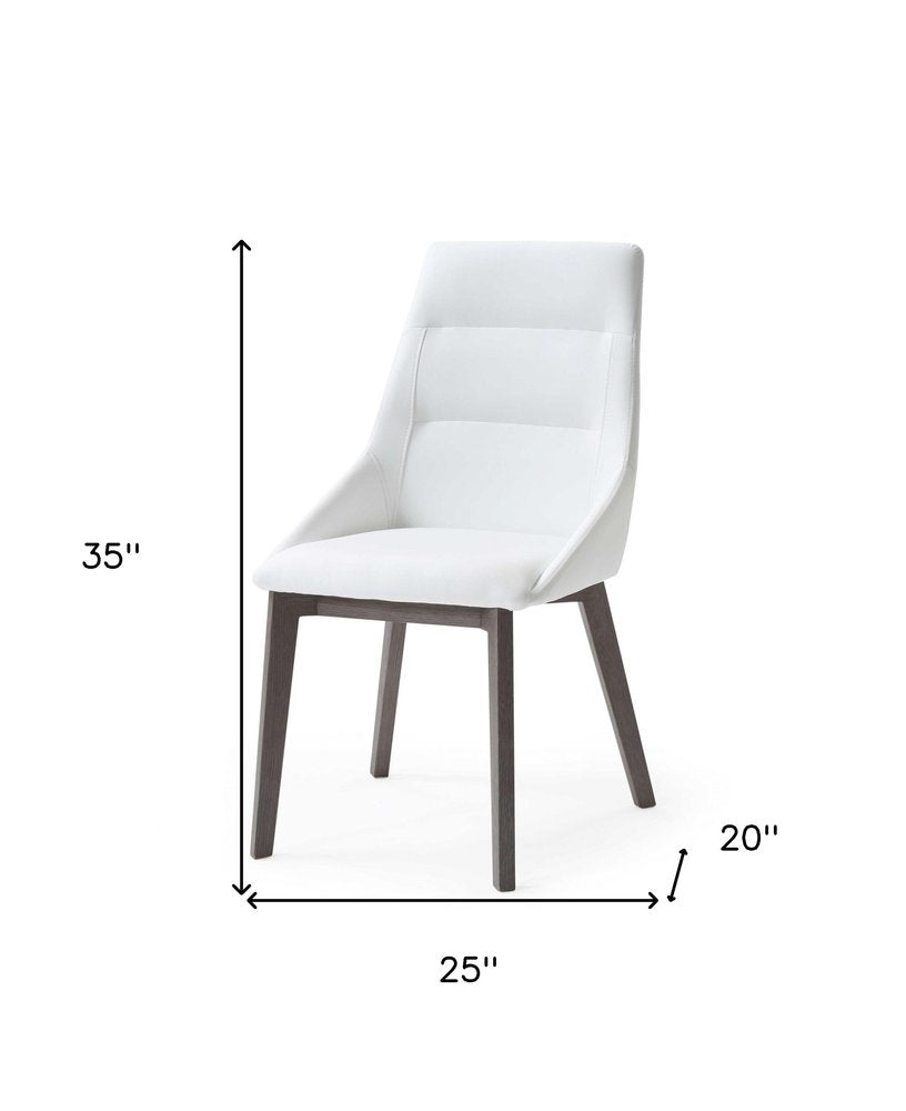Set of Two White and Gray Upholstered Faux Leather Dining Side Chairs