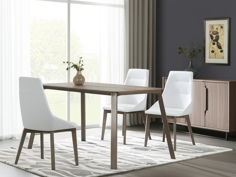 Set of Two White and Gray Upholstered Faux Leather Dining Side Chairs