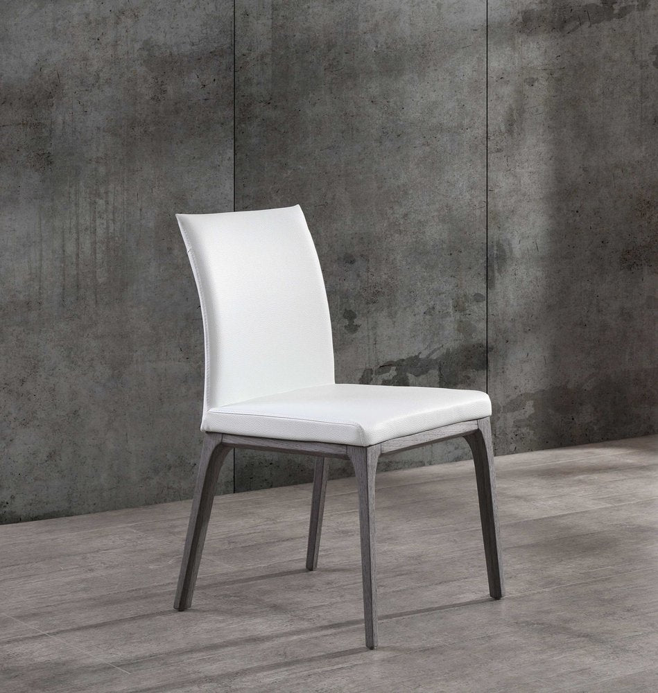 Set of Two White and Gray Upholstered Faux Leather Dining Side Chairs