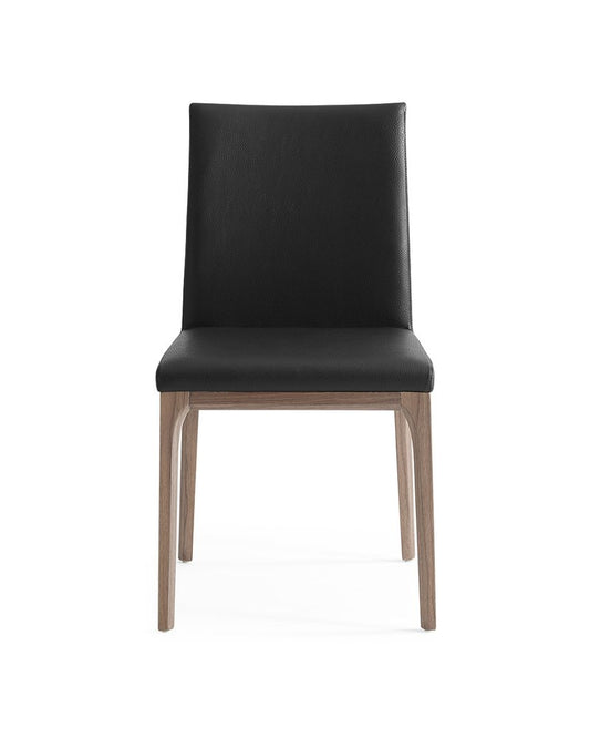 Set of Two Black and Brown Upholstered Faux Leather Dining Side Chairs