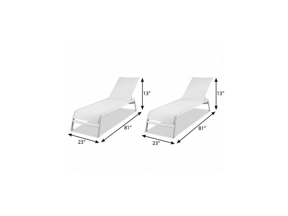 Set of Two 23" White and Chrome Indoor Outdoor Chaise Lounge