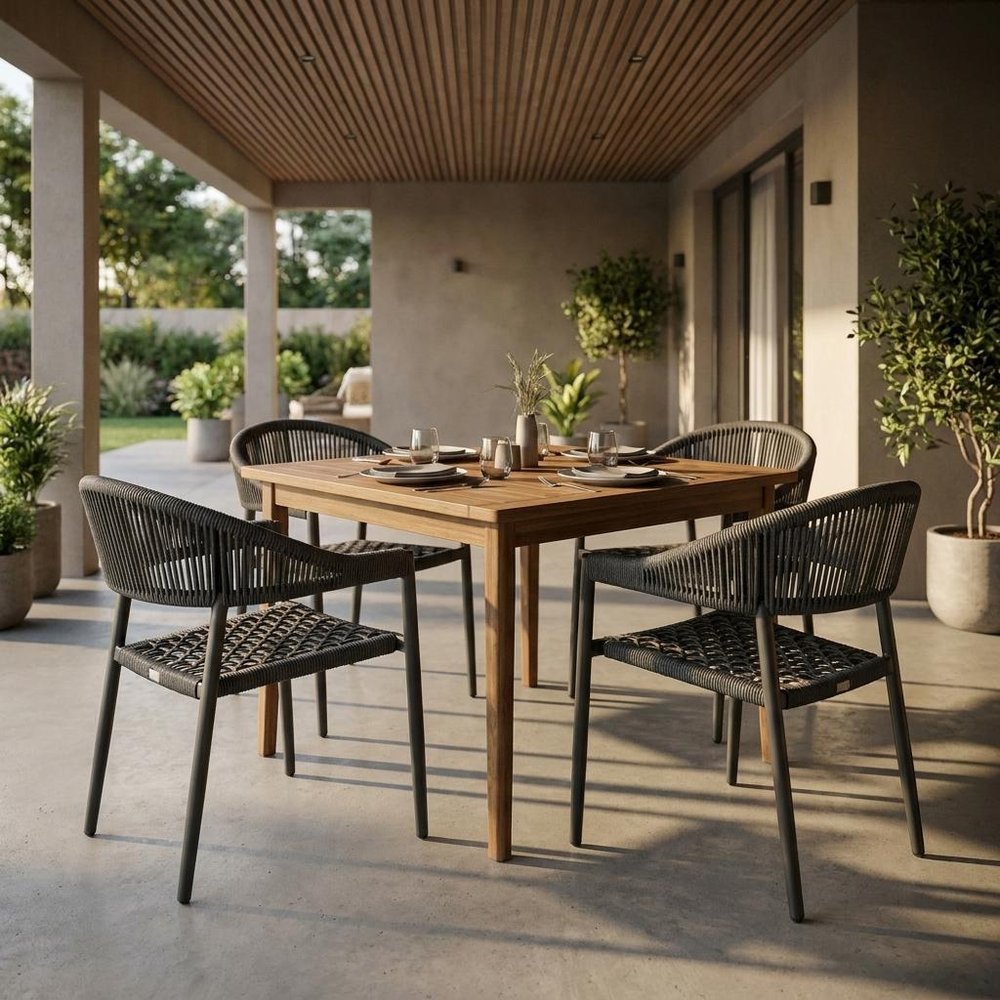 Set of Four 22" Gray Aluminum Outdoor Arm Chair