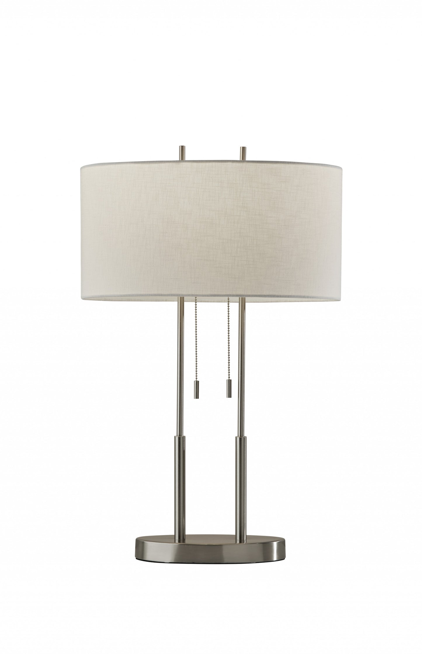 27" Silver Metal Two Light Bedside Lamp With Off White Drum Shade