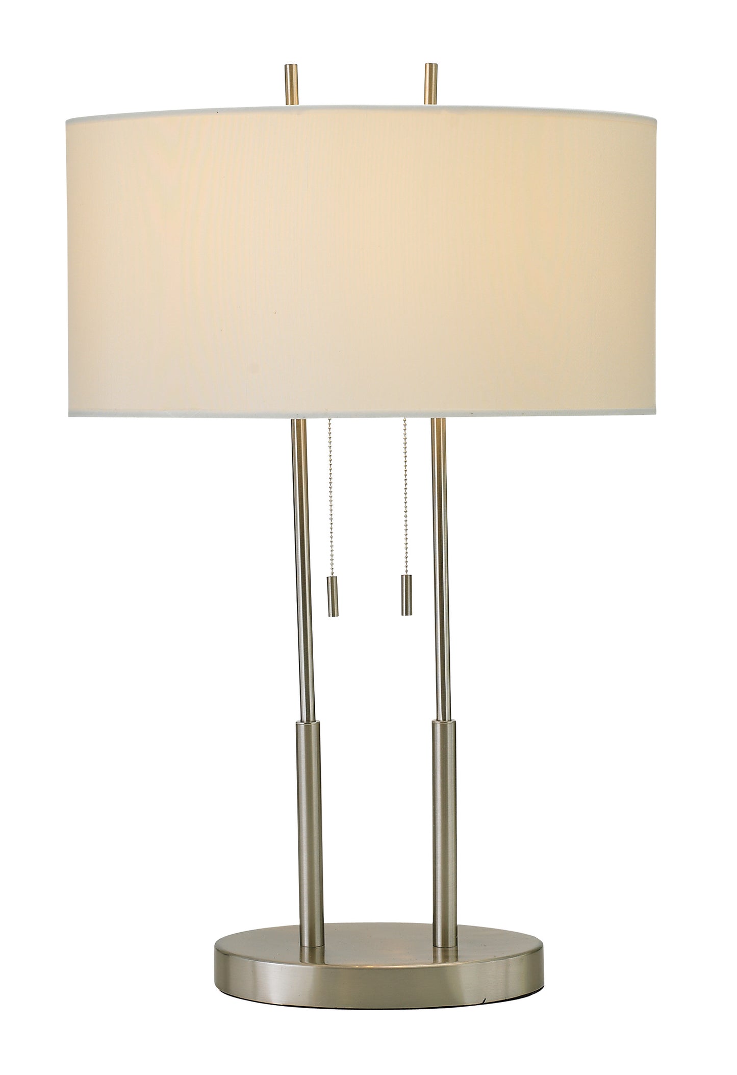 27" Silver Metal Two Light Bedside Lamp With Off White Drum Shade