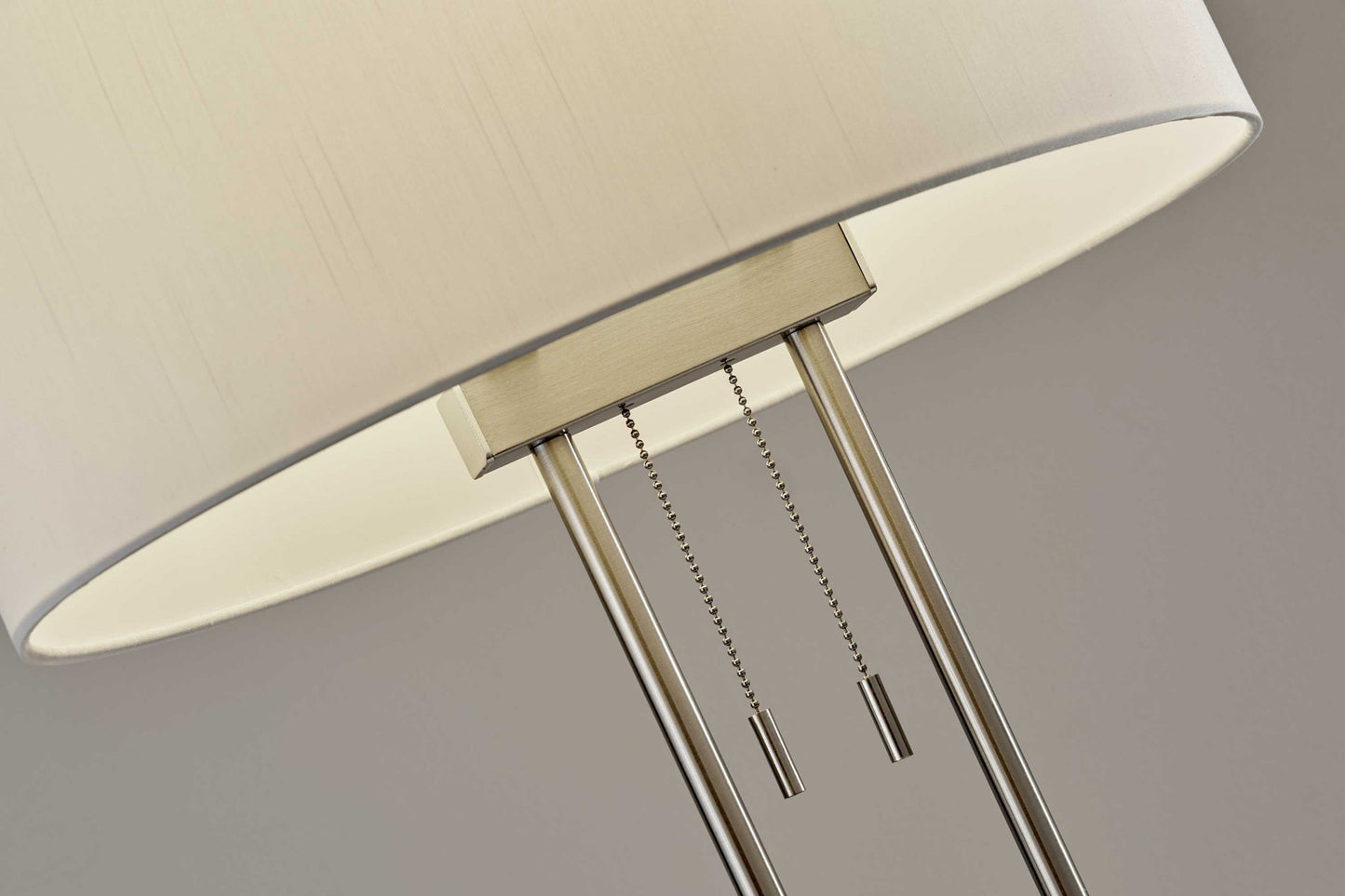 27" Silver Metal Two Light Bedside Lamp With Off White Drum Shade