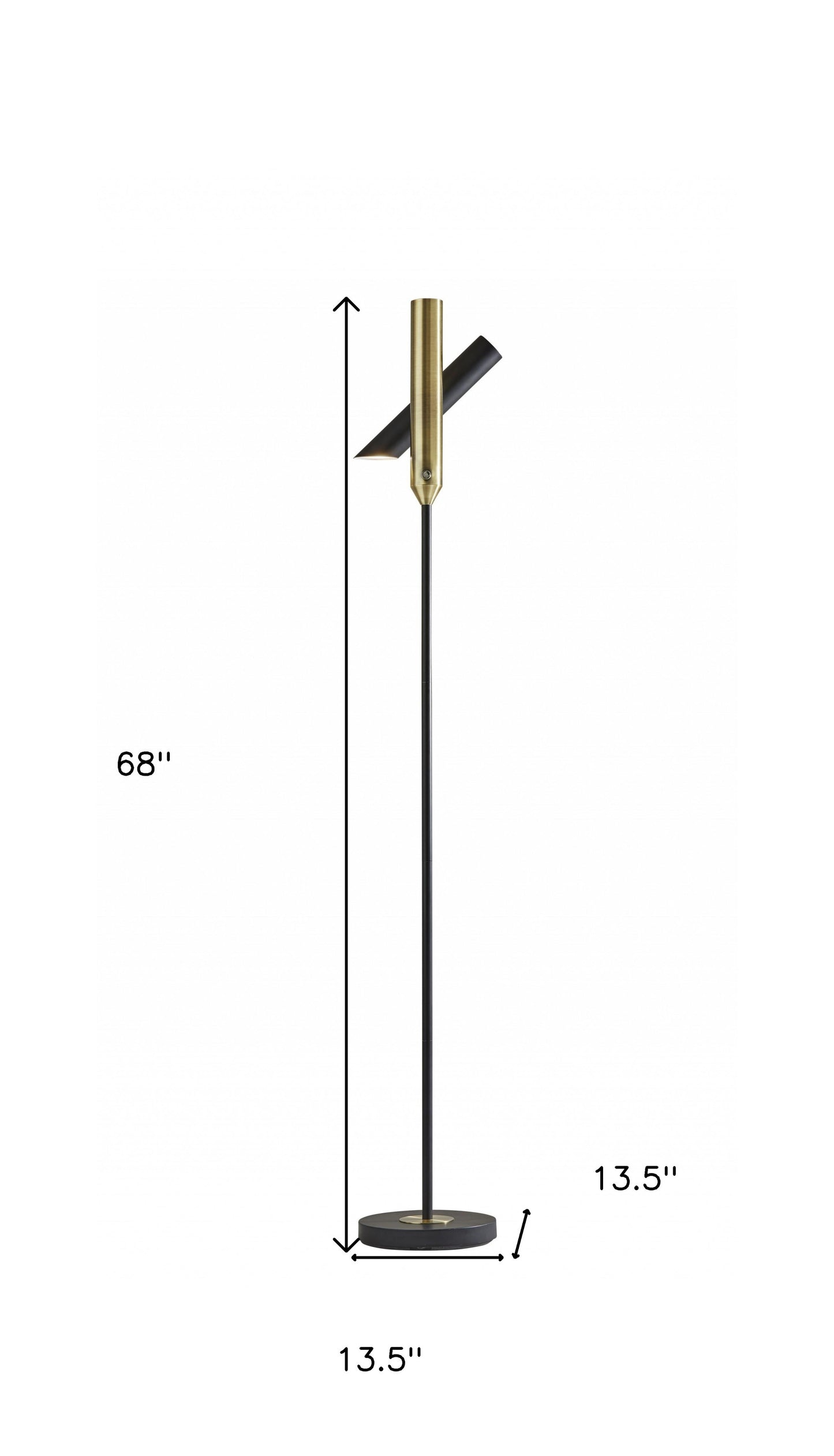68" Black Metal LED Floor Lamp With Black Metal Cylinder Shade