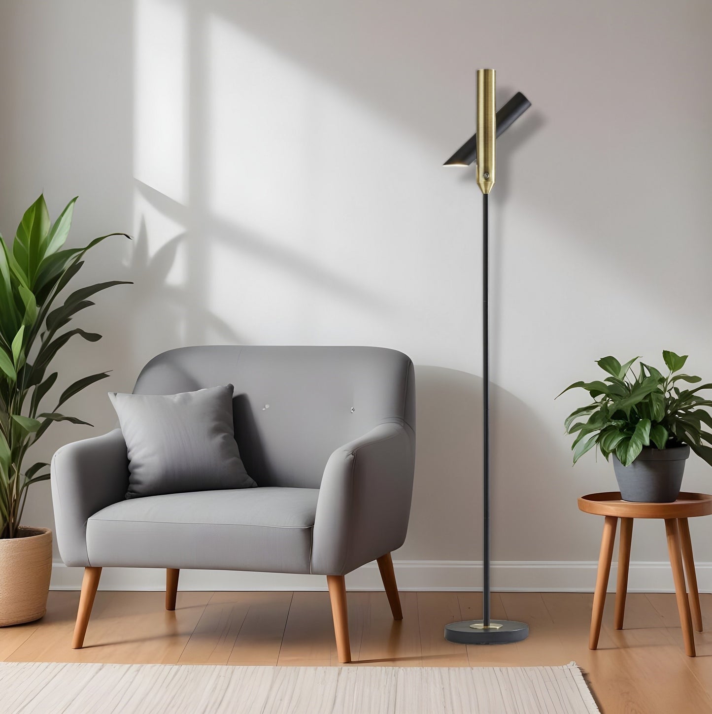 68" Black Metal LED Floor Lamp With Black Metal Cylinder Shade