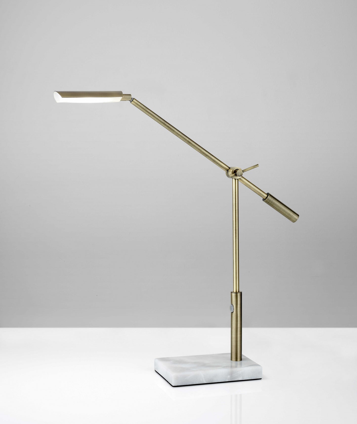 26" Antiqued Gold And White Marble And Metal Adjustable LED Desk Lamp