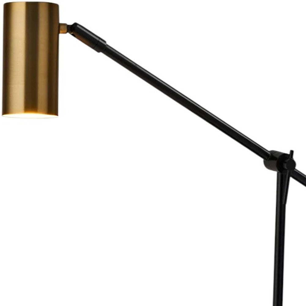 22" Black Metal Swing Arm LED Desk Lamp With USB And Antiqued Gold Cylinder Shade