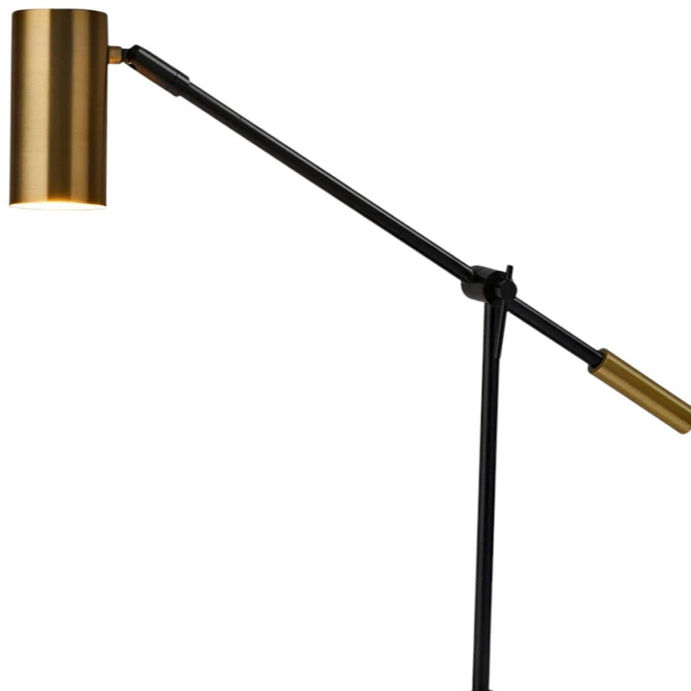 22" Black Metal Swing Arm LED Desk Lamp With USB And Antiqued Gold Cylinder Shade