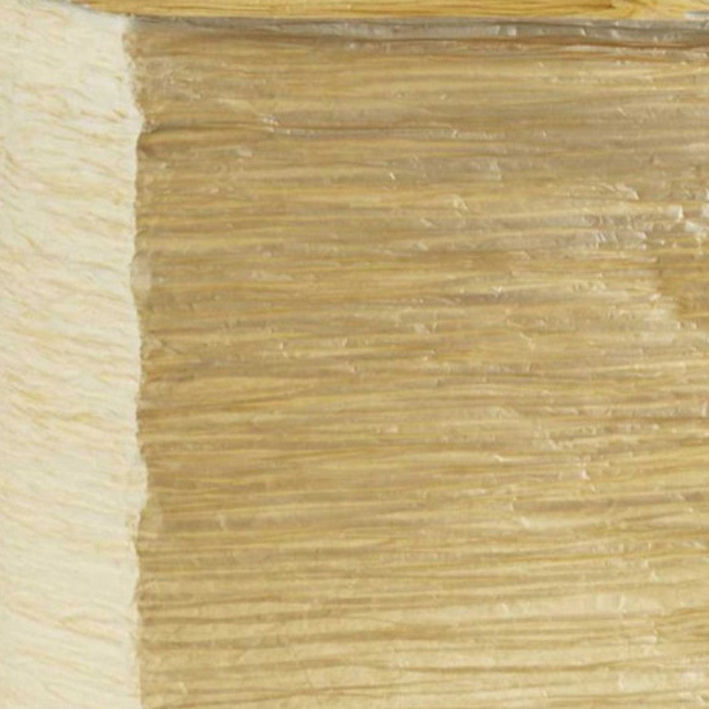 25" Natural Solid Wood And Silver Metal Table Lamp Beige Paper Shade