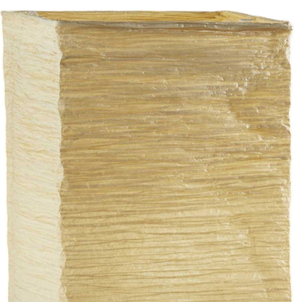 25" Natural Solid Wood And Silver Metal Table Lamp Beige Paper Shade