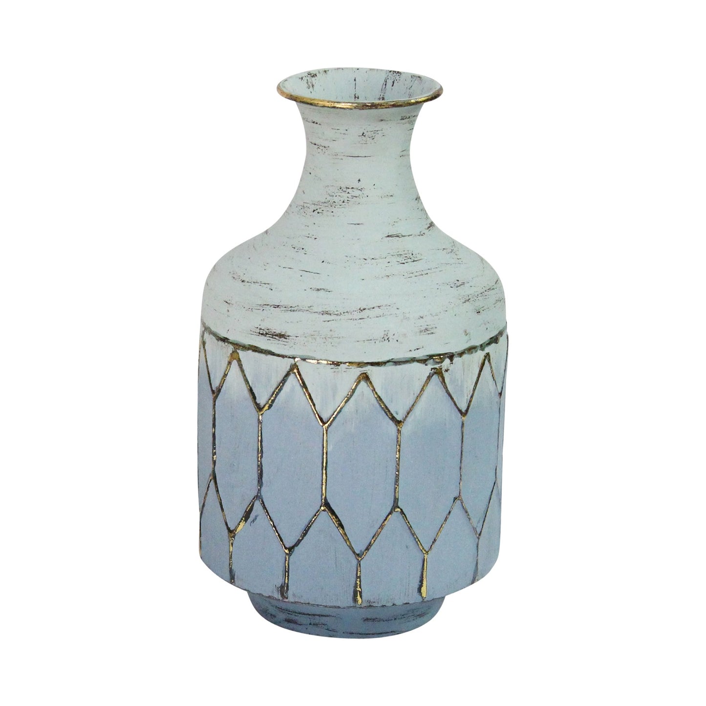 12" Blue And Gold Bud Metal Table Vase