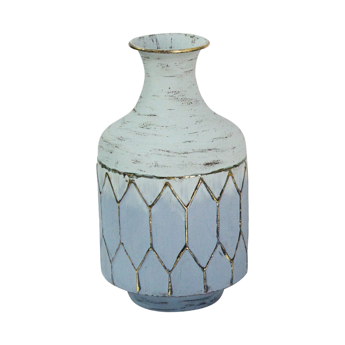 12" Blue And Gold Bud Metal Table Vase