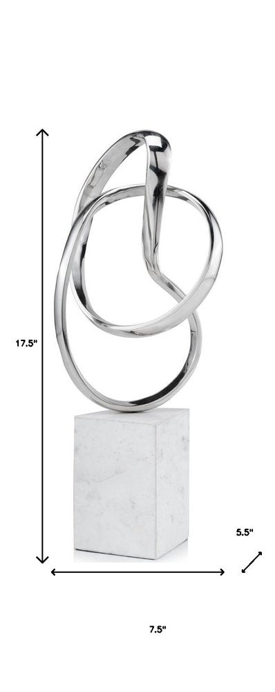 18" Silver and White Marble and Aluminum Sculpture