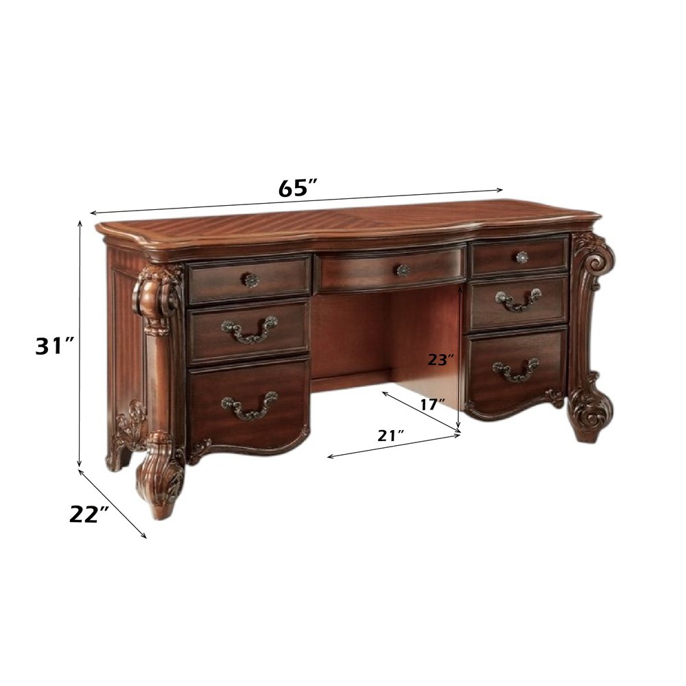 63" Brown Peninsula Vanity Desk With 7 Drawers