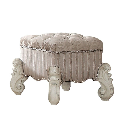 22" Ivory and Bone Fabric Floral Tufted Vanity Chair