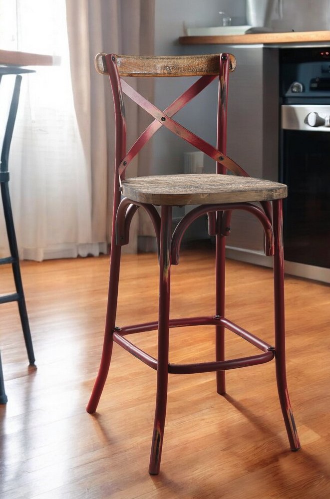 21" Brown And Sky Blue Iron Bar Chair