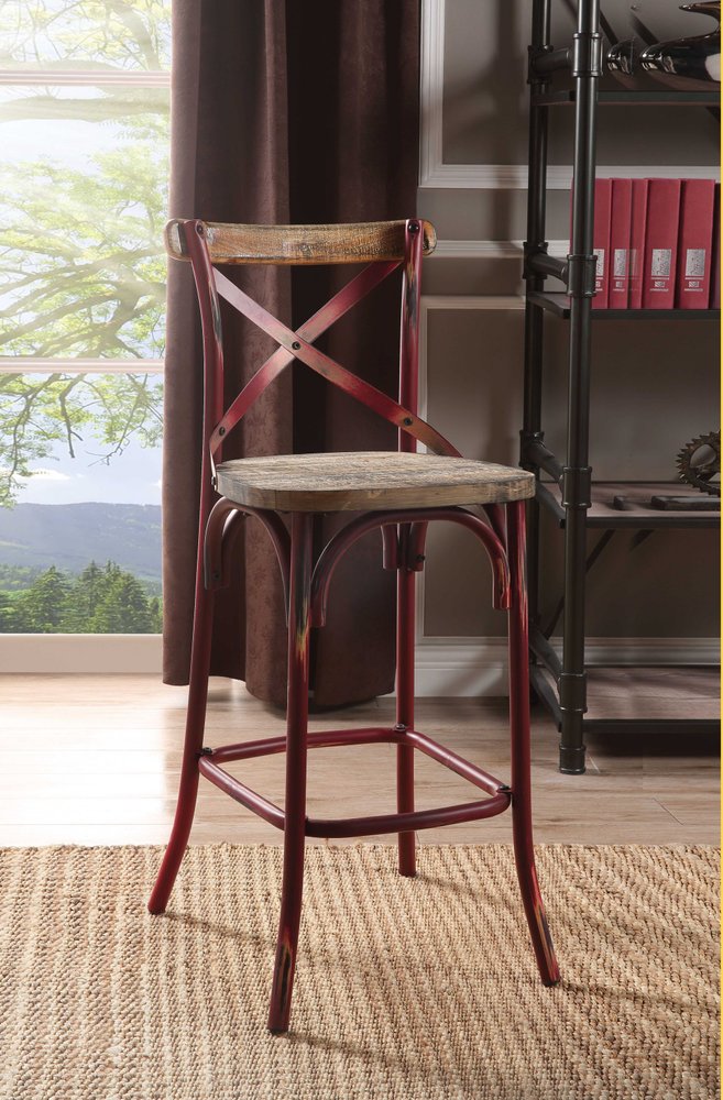 21" Brown And Sky Blue Iron Bar Chair